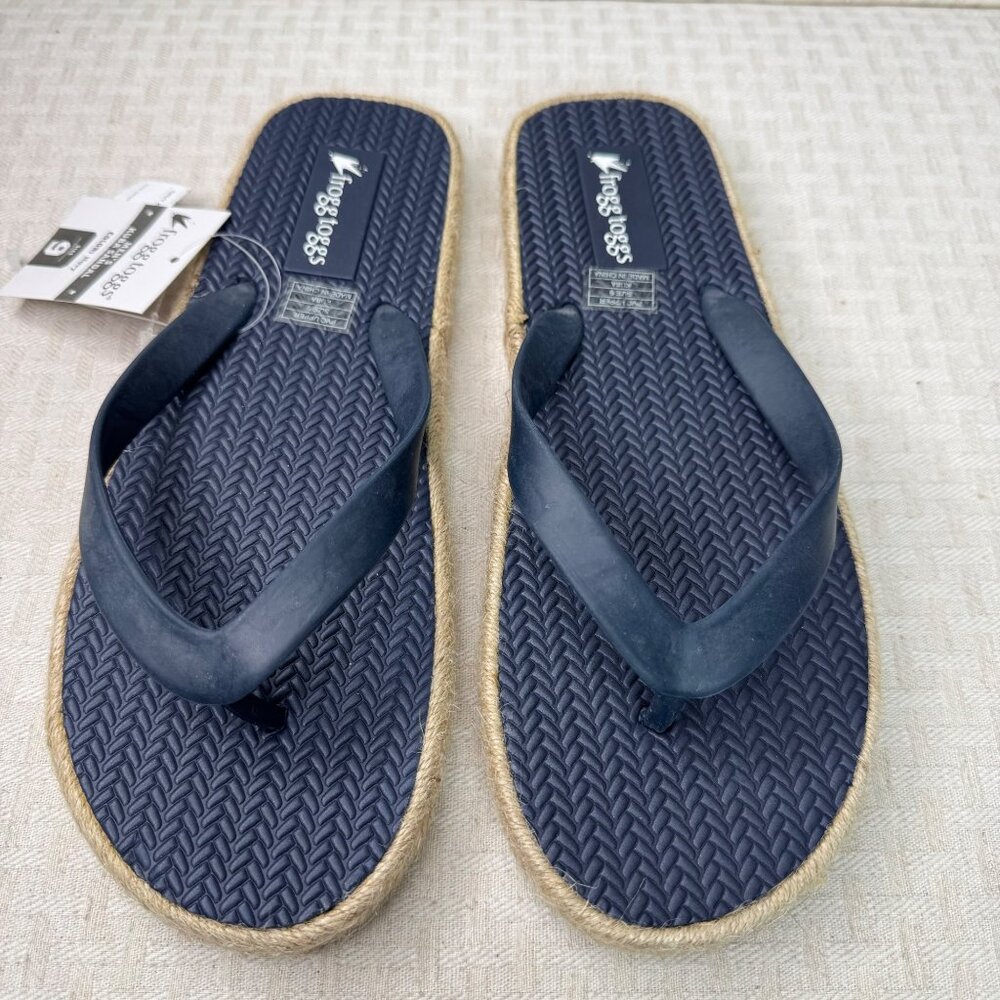 Mens Frogg Toggs Kuba Flip Flops Size 9 Navy Rope Sole Durable Comfort